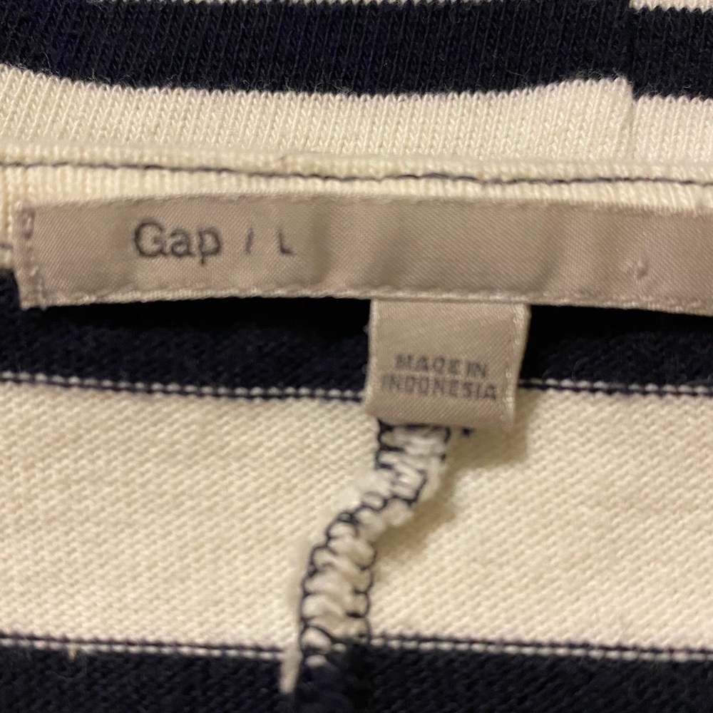 GAP Classic Nautical Navy Stripe Cotton Dress Shoulder Zip Minimalist Size L - Picture 3 of 12